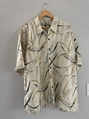Mens Tommy Bahama Cream & Green Silk Shirt